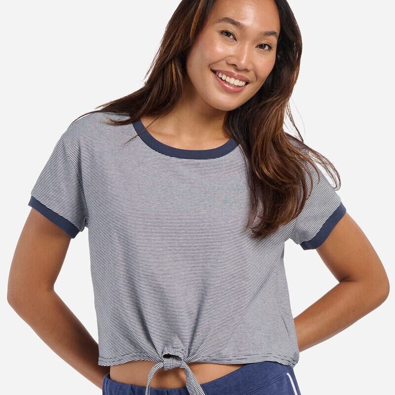 Women's Striped Tie Front T-Shirt Thumbnail