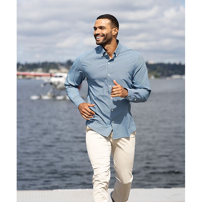 Cutter & Buck Skyline Epic Confidence Recycled Gingham Mens Big & Tall Long Sleeve Dress Shirt Thumbnail